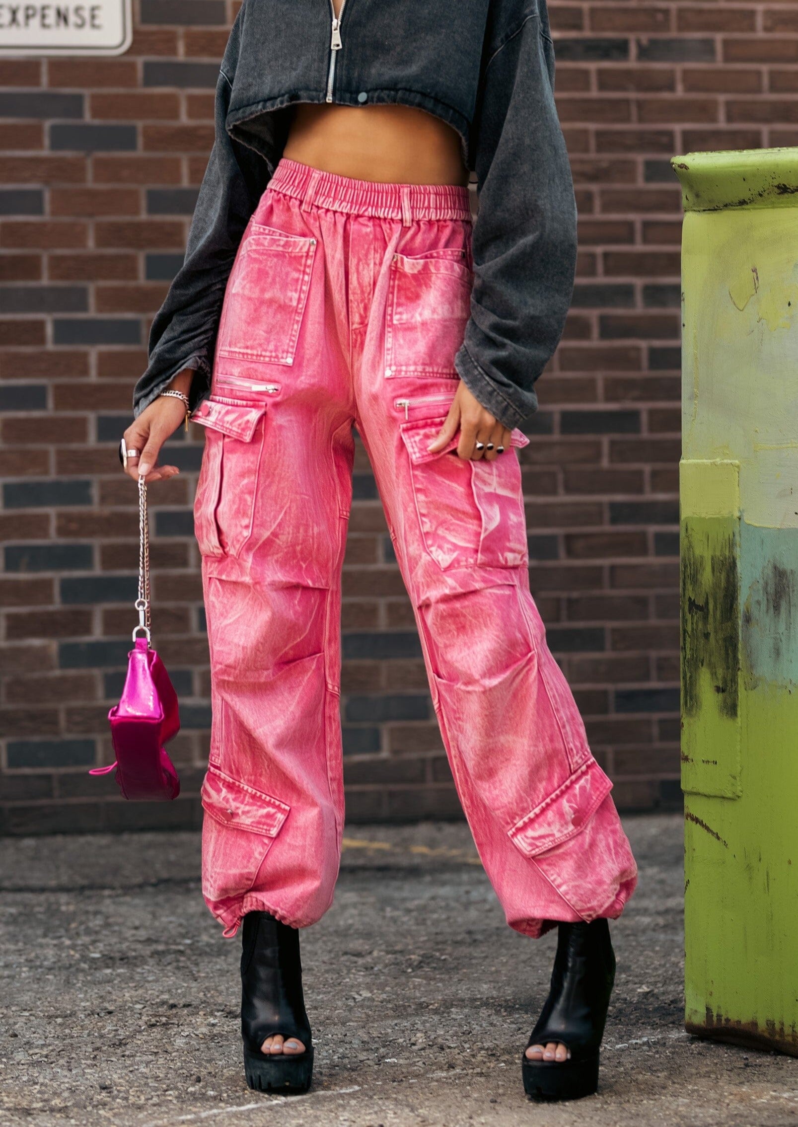 Kate Hewko Pink Denim Cargo Pant | Size L