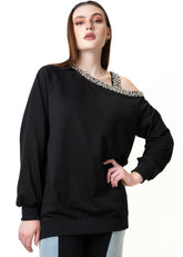 Bedazzled Cold Shoulder Sweatshirt Sweatshirts Kate Hewko 