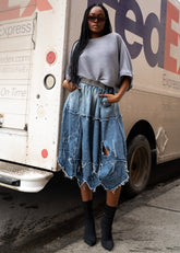 Distressed Denim Athleisure Skirt Skirts Kate Hewko 