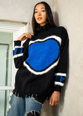 Distressed Hem Heart Sweater Sweaters Kate Hewko 