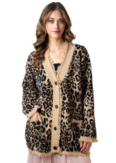 Distressed Trim Leopard Cardigan Cardigans Kate Hewko 