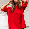 Faux Feather Trim Rhinestone Tunic Blouses Kate Hewko Red One size 