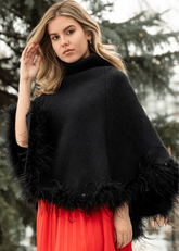 Feather Trim Poncho Sweater Sweaters Kate Hewko 