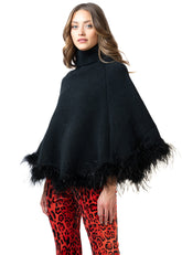 Feather Trim Poncho Sweater Sweaters Kate Hewko 