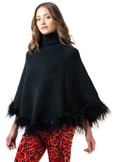 Feather Trim Poncho Sweater Sweaters Kate Hewko 