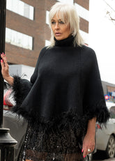 Feather Trim Poncho Sweater Sweaters Kate Hewko Black S 