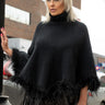 Feather Trim Poncho Sweater Sweaters Kate Hewko Black S 