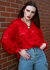 Feathered Button Up Blouse Blouses Kate Hewko 