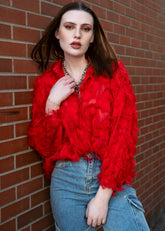 Feathered Button Up Blouse Blouses Kate Hewko 