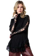 Lace Trimmed Turtleneck Blouse Blouses Kate Hewko 