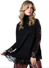 Lace Trimmed Turtleneck Blouse Blouses Kate Hewko 