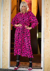 Leopard Belted Button Up Dress Dresses Kate Hewko Hot Pink One size 