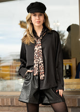 Leopard Tie Button Up Blouse Blouses Kate Hewko 