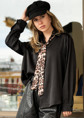 Leopard Tie Button Up Blouse Blouses Kate Hewko 