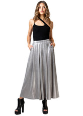 Metallic Silver Midi Skirt Skirts Kate Hewko 