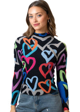 Mock Neck Graffiti Heart Top Long Sleeve Tees Kate Hewko 