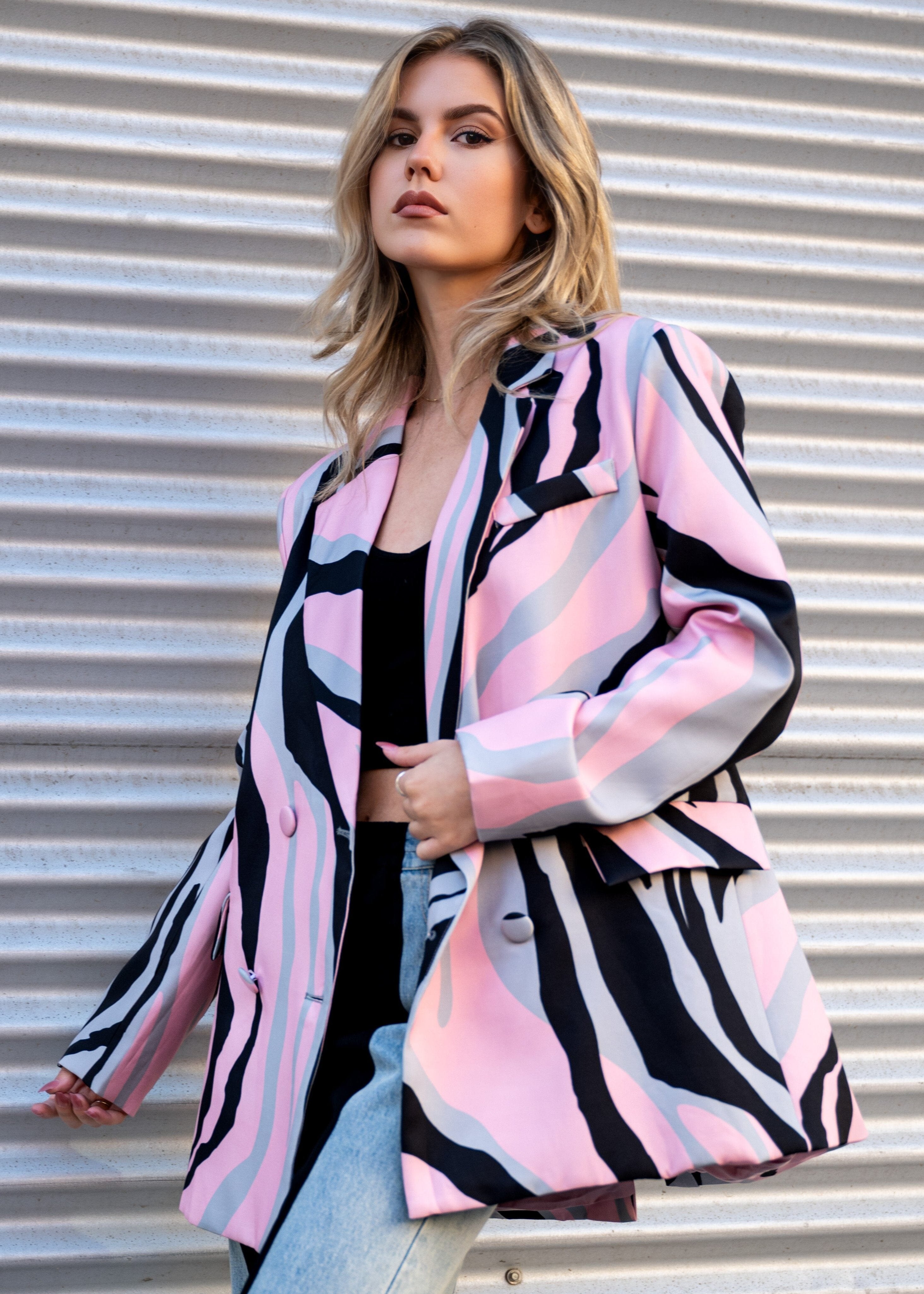 Multicolor Animal Striped Blazer Kate Hewko 