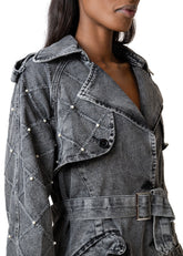 Pearl Embellished Denim Trench Outerwear Kate Hewko 