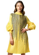 Pearl Striped Petal Sleeve Mock Neck Dress Dresses Kate Hewko 