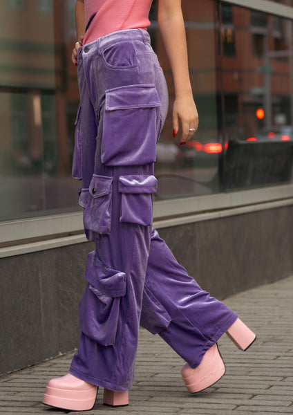 Purple Velour Cargo Pant - Kate Hewko
