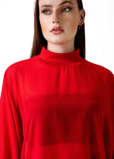 Sheer Mock Neck Asymmetrical Blouse Blouses Kate Hewko 