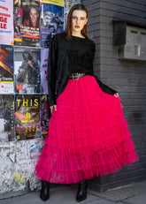 Tiered Ruffle Tulle Skirt Skirts Kate Hewko Hot Pink S/M 