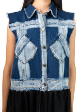 Tulle Trim Denim Vest Vests Kate Hewko 