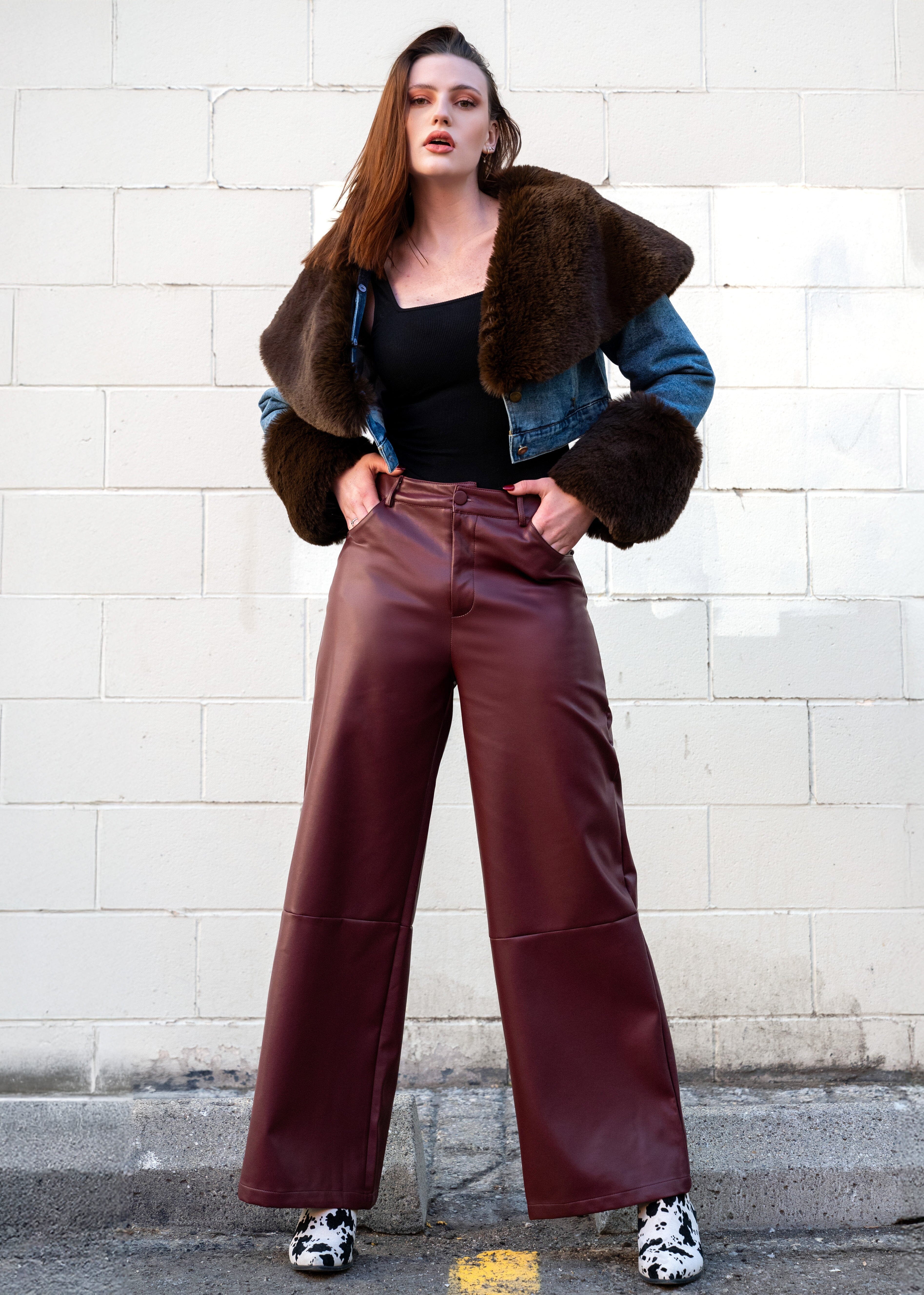 Vegan Leather Wide Leg Pant Pants Kate Hewko 