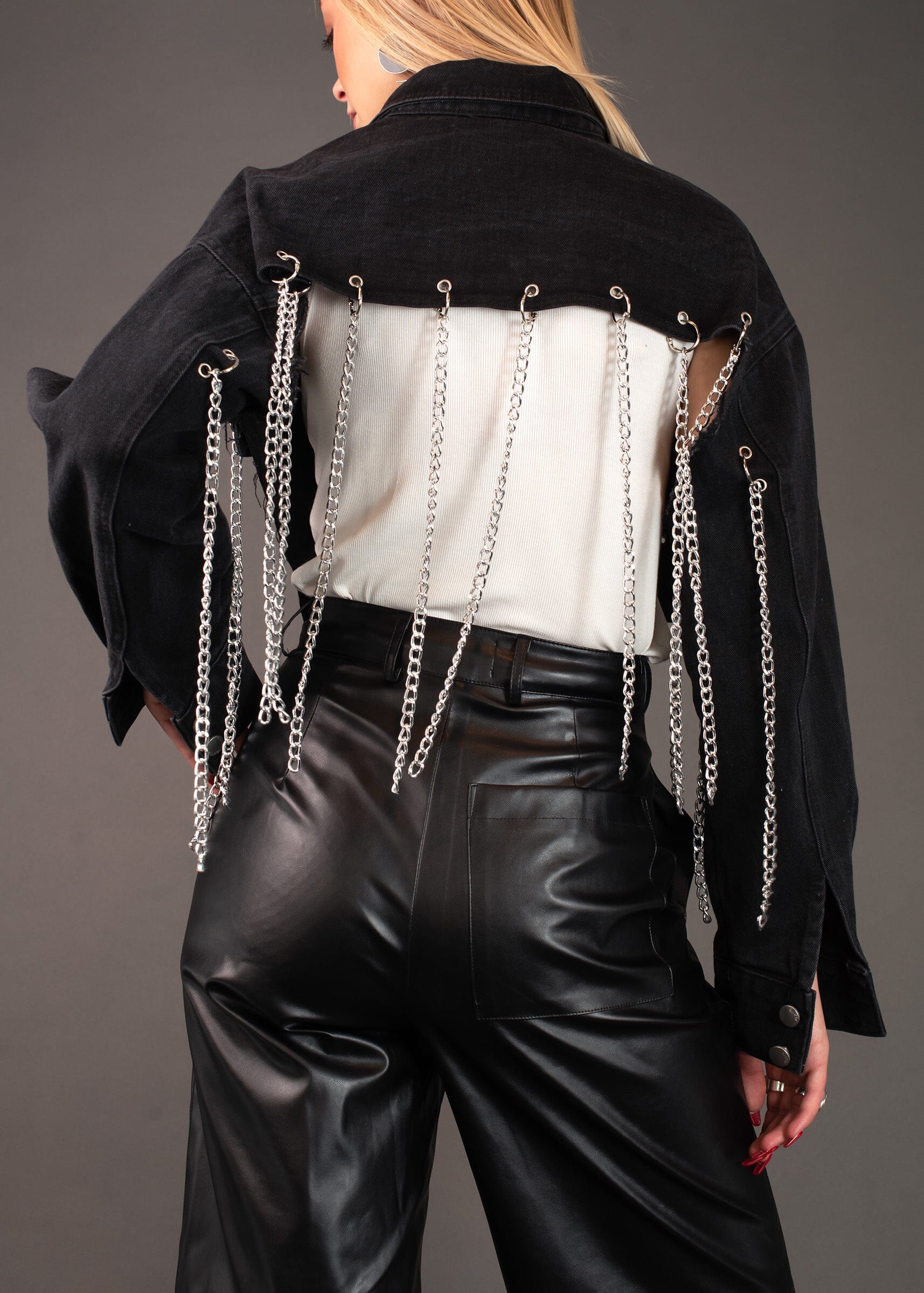 leather denim jacket chain
